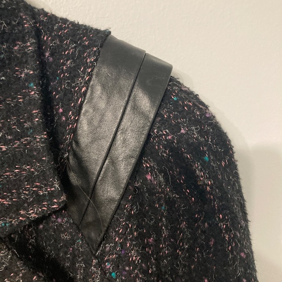 VINTAGE 80s Coat NEW YORK GIRL Size 16 Subtle Pink & Teal w/ Leather Trim Union - Picture 6 of 8